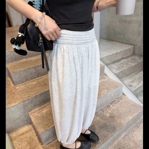 Summer Simple Fashion Gray Casual Versatile Bloomers Womens Streets High Waist Holiday Pleated Nine-point Pants Popular Trend