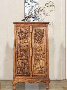 Carved Wooden Southeast Asian Entryway Storage Cabinet