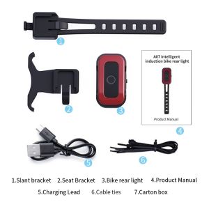 NATFIRE A07 Smart Bike Tail Light Brake Sensing Rear Lights Auto on off USB C Rechargeable Safety Warning Cycling Lights