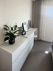 VVMโต๊ะเครื่องแป้ง เคาน์เตอร์ โต๊ะเครื่องแป้ง บานเลื่อน ปรับความยาวได้ (ซม.) 80-120 หมุนได้ 360° ความจุสูง ใช้งานได้หลากหลาย dressing table