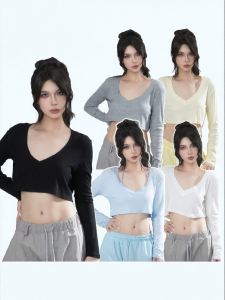 Seductive Casual V-neck Short Crop T-shirt
