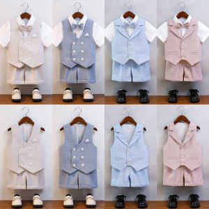 Childrens British Style Suit Set Boys Handsome Summer Thin Vest And Pants Outfit Baby Hostess Ceremony Clothes
