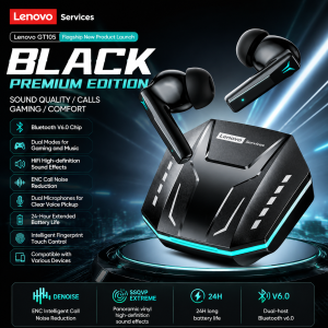 Lenovo | Lenovo GT105 Gaming Headphones Bluetooth 6.0 Wireless Earphones RGB Lighting Esports Earbuds Ultra-Low Latency 24H Playtime Gift