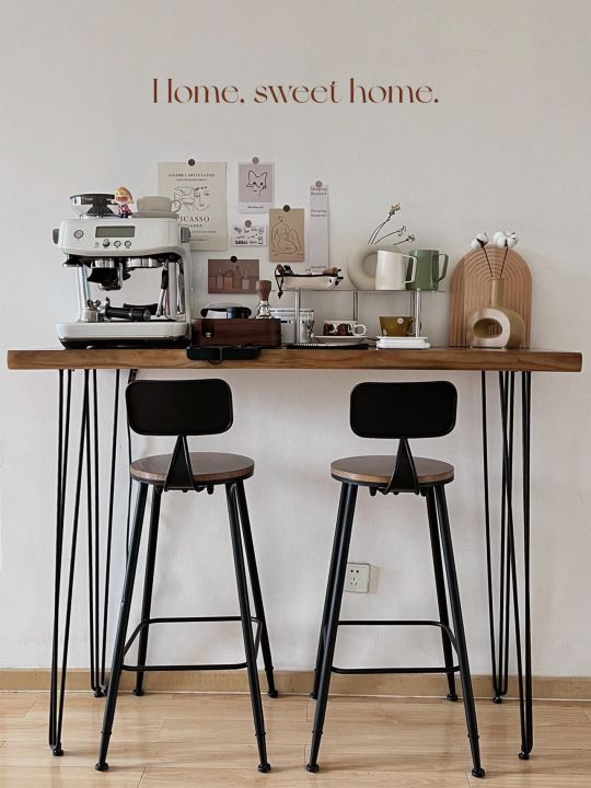Solid Wood Bar Counter Home Balcony Iron Art Wall Commercial Strip ...