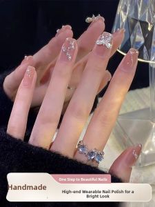 MONLEYTA | Handmade Nail Art Short And Medium Long New 2025 Styles Wearable False Nails Premium Feel Complete Finished Nail Stickers