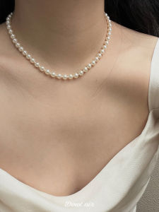 Classic French Knot round Pearl Necklace 6mm Womens Style Blogger Simple Hong Kong Style Clavicle Chain Fashion Jewelry