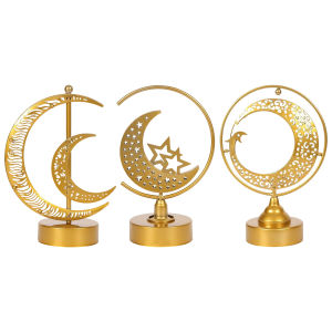[Chinatera Malll]Ramadan Lights Mubarak Table Centerpiece LED Ironwork Moon Desk Lamp for Home Party Islamic Gift