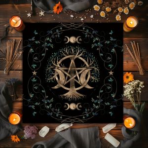 VIKAMA Mystical Enchanted Forest Tablecloth Star Moon Meditation Ritual Table Decor and Accessories Tarot Card Decor