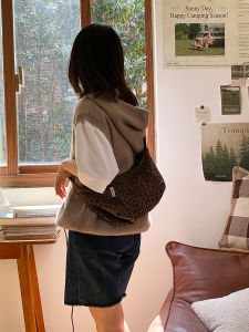 Moregool Large Capacity Tote Bag Original Coffee Color Leopard Print Horn Shape Dumpling Bag Fashion Canvas Crossbody Bag