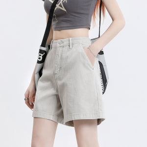 QIAOMIDUO | American Style Hot Pink Shorts Womens High Waist Breathable Casual Loose Summer Denim Jeans Cotton Blend Thin Denim Fabric