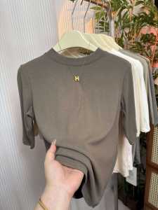 Korean Style Basic Five-Quarter Sleeve T-Shirt Womens Summer Slim Fit Inner Wear Pure Color Versatile Straight Cut Top