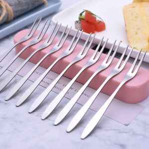 5/10Pcs Stainless Steel Fruit Fork Dessert Cake Small Fork Multifunctional Home Party Kitchen Accessories