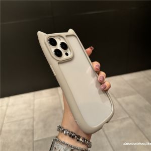 เคสโทรศัพท์ Acrylic Cat Ears สำหรับ Apple 15promax แบบนิ่มโปร่งใสสีพื้น รุ่นใหม่ iPhone 13 14pro 12 11 16pro สำหรับผู้ชายและผู้หญิง