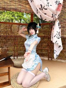 New Chinese Style Cheongsam Dress Halloween Christmas Cosplay Uniform Short Sleeve Maids Uniform Short Cheongsam Daily Wear