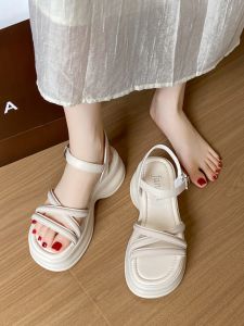 นุ่ม รองเท้าแตะโรมันด้านล่าง ผู้หญิง ฤดูร้อน รองเท้าแตะชายหาดแฟชั่นส้นสูงกลางแจ้ง ลำลอง Pu แบบสวม หนัง เปิดนิ้วเท้า