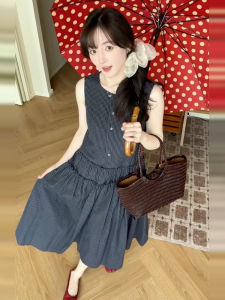 SHULINMEI | Summer 2025 Womens Sleeveless A-Line Dress Striped Design Casual Elegant Loose Slimming Long Skirt Cotton High Waist Sweet Style