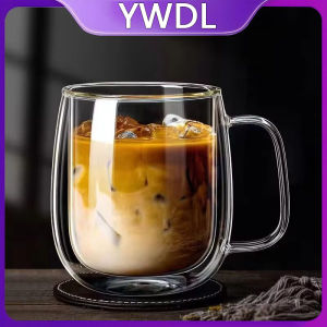 YWDL 250/400ml Heat Resistant High Borosilicate Glass Mug Double Wall Glass Coffee Cup with Handle Milk Water Cup Clear Cup Gift