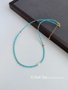 Natural Turquoise Beaded Necklace for Women Summer Luxury Minimalist Design Clavicle Chain Jewelry  out Fashion Trend