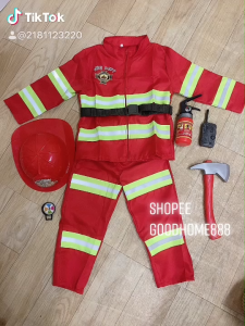 9pcs Fireman Costume For Kids Boy Fire Fighter Uniform Cosplay Role-Playing Career Costume For Kids