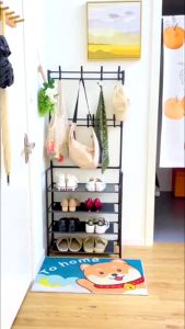 4/5 Layer Multifunctional Shoe Rack Organizer Simple Floor Coat Rack Shoe Hat Rack black/white