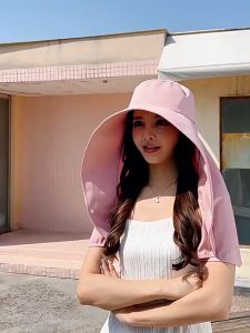 【Timeup】หมวกกันแดดแฟชั่น ผ้าคลุมไหล่ ป้องกัน UV เหมาะสำหรับผู้หญิง เดินทาง ผ้าเนื้อนุ่ม ผิวขาวขึ้น