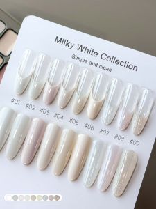 Milky White Collection เจลสี 9 สี รอยเปื้อนยาทาเล็บกึ่งแข็งที่มีความอิ่มตัวสูง ร้านทําเล็บสําหรับใช้พิเศษ