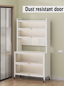 BMZAR 5-6Layers Kitchen Storage Cabinet Sideboard Cupboard Microwave Stand Cabon Steel Organizer With Pegboard Organizer & Wheelr