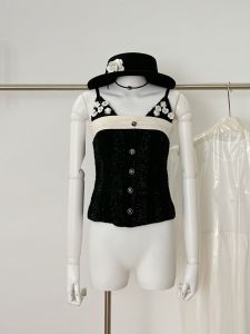 VKSOD | Áo ba lỗ không tay màu đen ôm vừa vặn phong cách Pháp cho nữ mùa hè gợi cảm mặc ngoài trời thời trang công sở