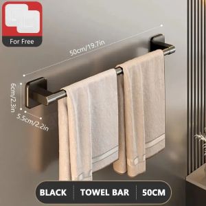 No Drill Self Adhesive Bathroom Towel Rack Wall Mounted Storage Horizontal Towel Bar Holder Aluminum Bathroom Organizers Shelves