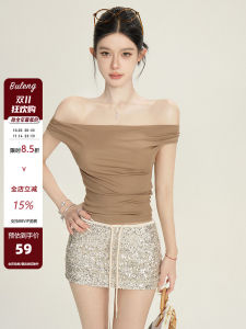 Áo Thun Một Bên Vai Màu Trắng Cchun Muse Impression Ôm Vừa Vặn Gợi Cảm Ngắn Mùa Hè Áo Thun Nữ Chất Liệu Polyester