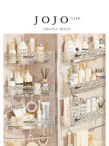 JOJOS L. PD. Bathroom Triangle Wall-Mounted Storage Rack No-Drilling Plastic Bathroom Corner Shelf Stainless Steel Finish