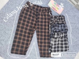 5 pcs Celana Luna motif kotak Celana wanita dibawah lutut
