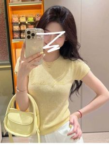 Youthful Pretty Yellow Letter Print Short Sleeve T-Shirt