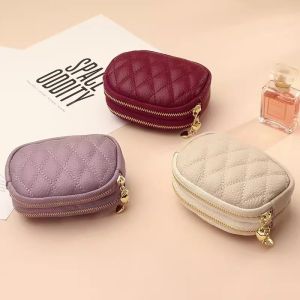 Fashionable Leather Zipper Wallet Womens Mini Handbag Key Card Coin Storage Pouch Soft Surface Short Style Dumpling Shape