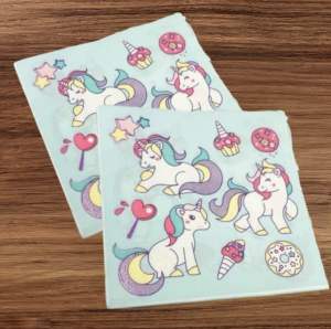 Party Dinner Lunch Napkin Serviettes Disposable Paper Tissues - Colour Happy Smiling Horses Unicorn Hearts Love Print [NSP016]