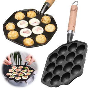 COD [Free Shipping] 4-Hole Omelet Pan Wooden Handle Non Stick Egg Frying Pan Egg Pancake Steak Cooking Pan for Gas Stove Induction Cooker