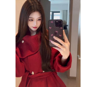 CHANGTONG | French Elegant Belted Double Faced Coat Womens Red 1