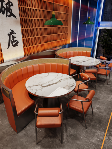 Stainless Steel Semicircle Arc Deck Sofa Table and Chair Combination Hot Pot Restaurant Tea House Restaurant Restaurant Wall-Mounted Rattan Commercial Use