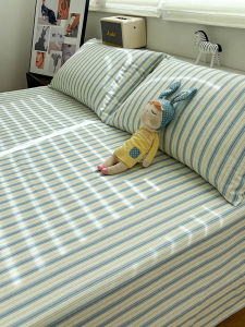 High-End Thickened Old Rough Cloth Stripe British Blue Pure Cotton Bed Sheet Single Piece 100% Cotton Bed Canopy Pillowcase Four Seasons Available