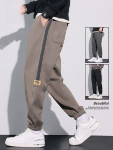 ROMON | Romon Mens Casual Sports Pants Spring Autumn Loose Fit Elastic Waist Trousers Trendy Brand Heavy Stretch Long Trousers