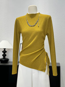 Slim Fit Long Sleeve Knitted Top Womens High Neck Inner Wear Design Sense Half High Collar Autumn Winter New Style Waist Cinching Asymmetric Base Shirt
