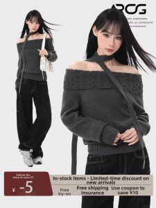 ARCG | Áo Sweater Knit Vintage Kiểu Dáng Lười Trễ Vai Ngắn