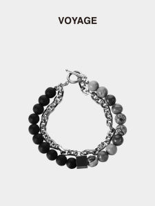 Black & Gray Natural Stone Patchwork Bracelet: A New Design for Men