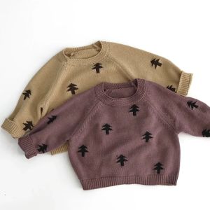 1-6Y Kids Sweaters Korean 2025 Autumn New Children Long Sleeve Sweater Pine Tree Girls Pullover Long Sleeve Children Base Sweate