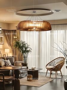 MUMUDENGSHIGUAN | Retro Cream Wood Style Living Room Bedroom Dining Room Chandelier