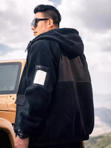 เสื้อแจ็คเก็ตผ้าฝ้ายหนาแบบมีฮู้ดสำหรับผู้ชายไซส์ใหญ่ ฤดูใบไม้ร่วง/ฤดูหนาว ทรงหลวม ทรงหลวม ขนแกะ ขนแกะ ขนแกะ ขนแกะ