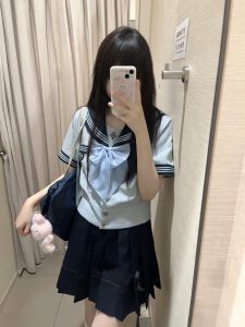 Original Japanese Style Sailor Suit Set for Women Summer Short Sleeve Navy Collar School Uniform Butterfly Design Student Outfit