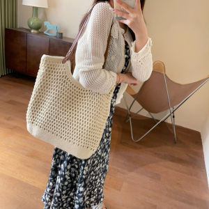 WTHEONE Handcrafted Hollow out Leather Shoulder Bag Casual Vacation Daily Use Vintage Style Single Strap Crossbody Bag