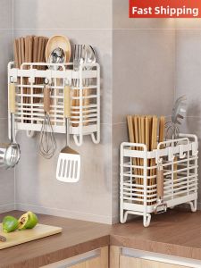 QINQI | Wall Mounted No Drilling Kitchen Storage Rack for Chopsticks and Utensils