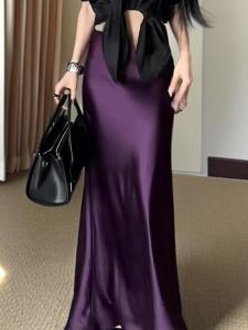 Slimming Fish Tail Skirt for plus Size Women in Purple Drapey Acetate Half Body Spring Summer New Style Elegant Maturity